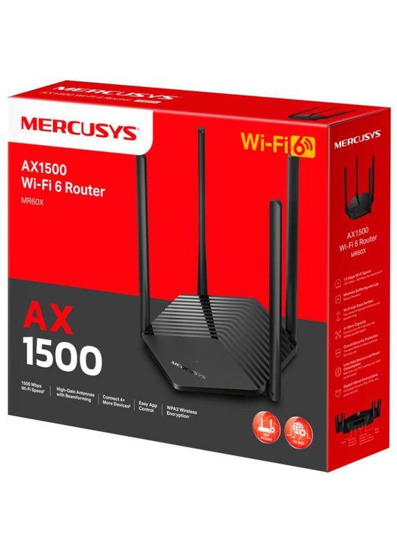 Маршрутизатор MR60X AX1500, 2xGE LAN, 1xGE WAN, MESH Mercusys (315030486)