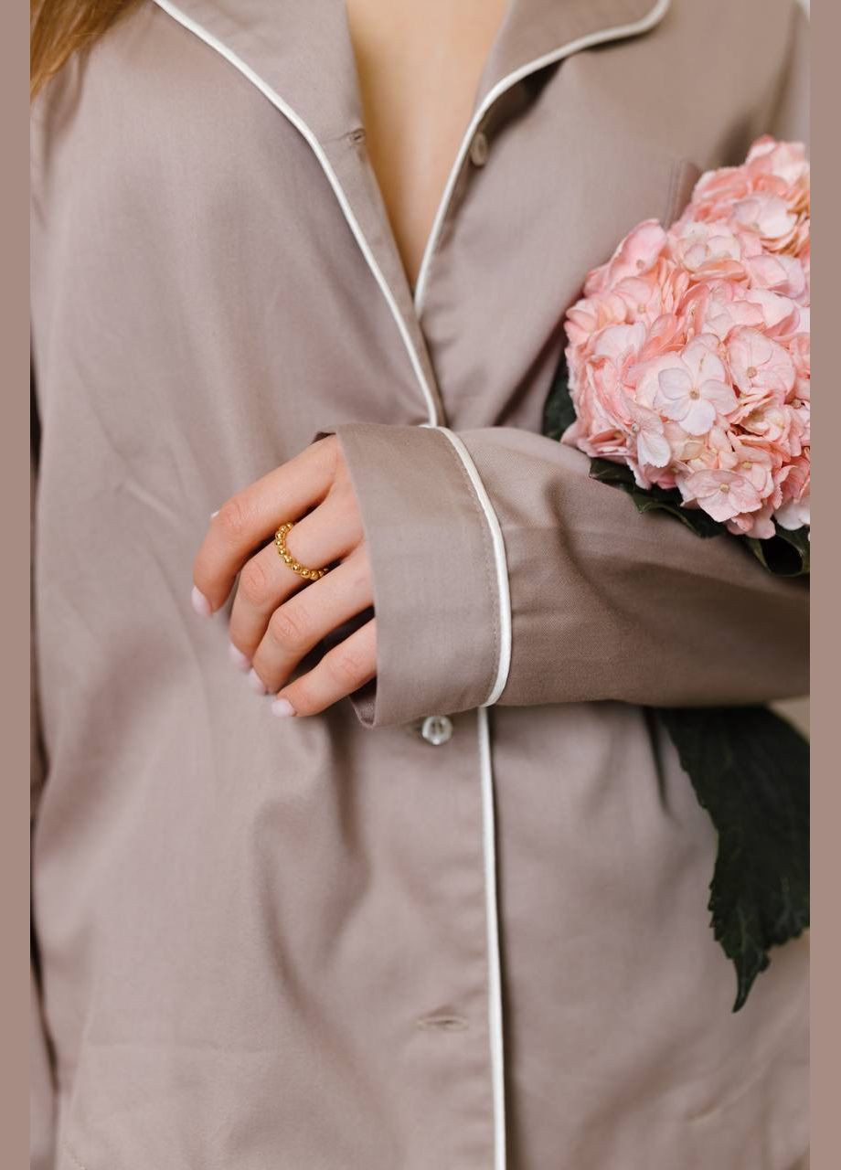 Бежева класична піжама з натуральної тканини штани та рубашка Shine