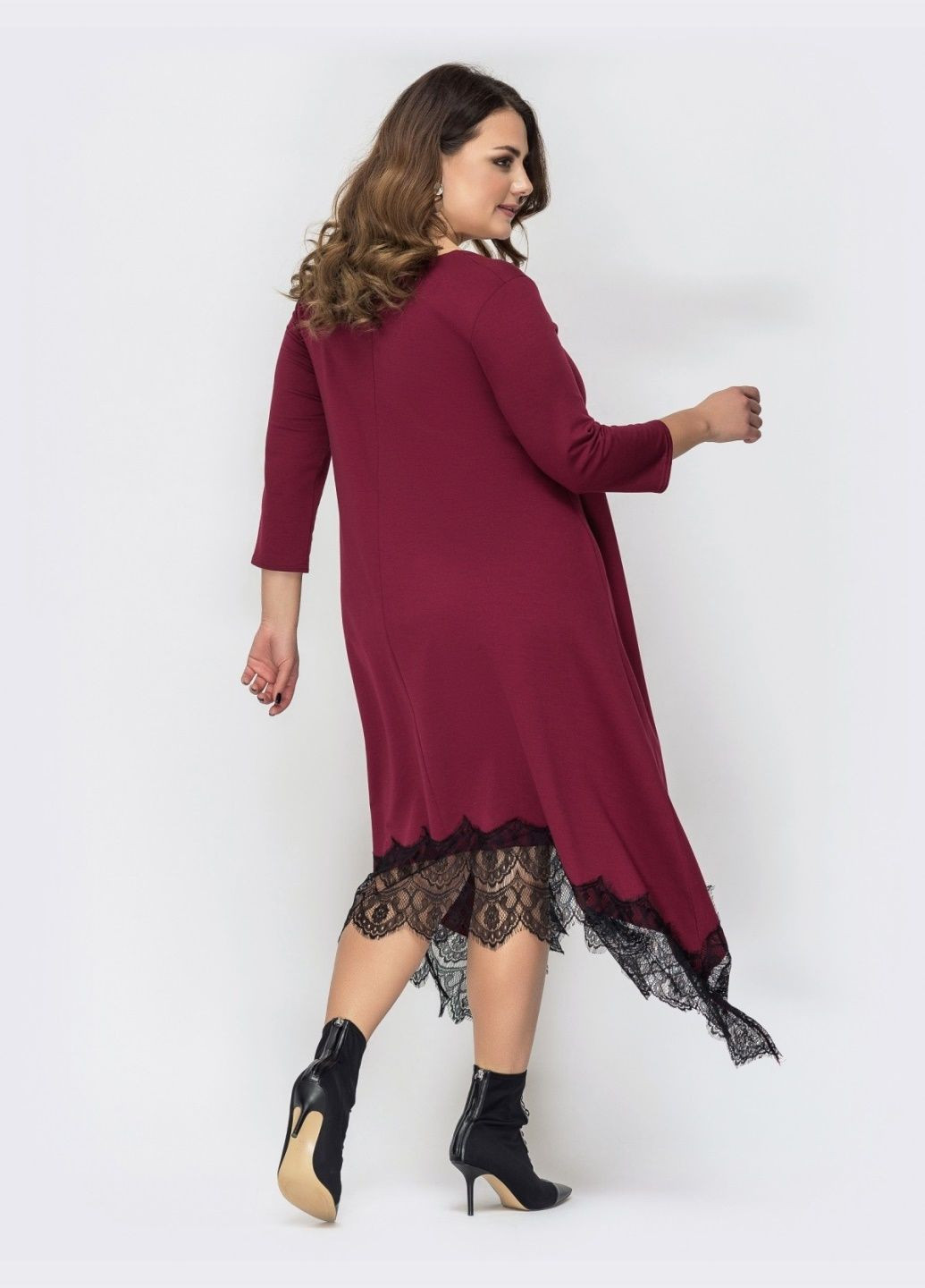 Бордова вечірня бордове сукня батал з гіпюром і асиметричним низом силуетна Dressa