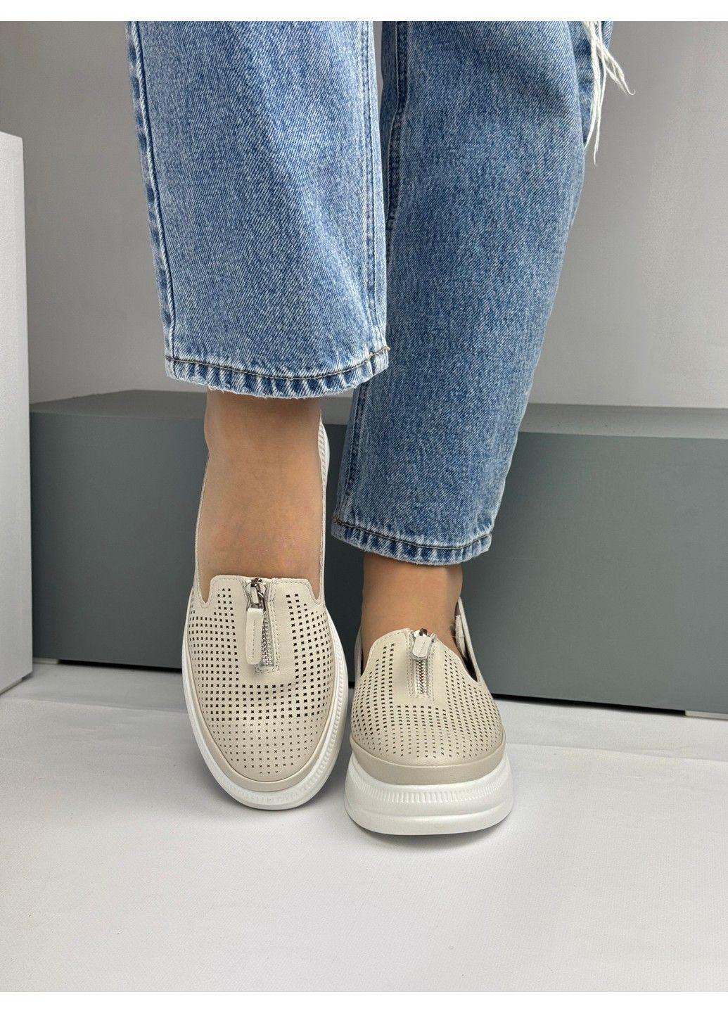 362 Мокасини Шкіряні Бежеві з перфорацією MD (335009330)