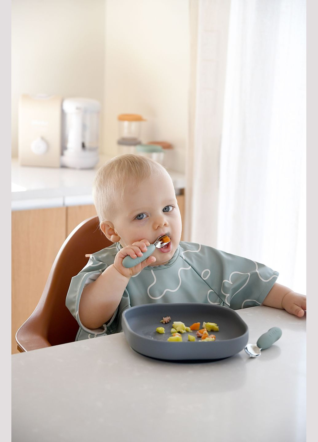 Набор ложка и вилка 10+, металлический оливковый () Beaba 913580 (328395512)