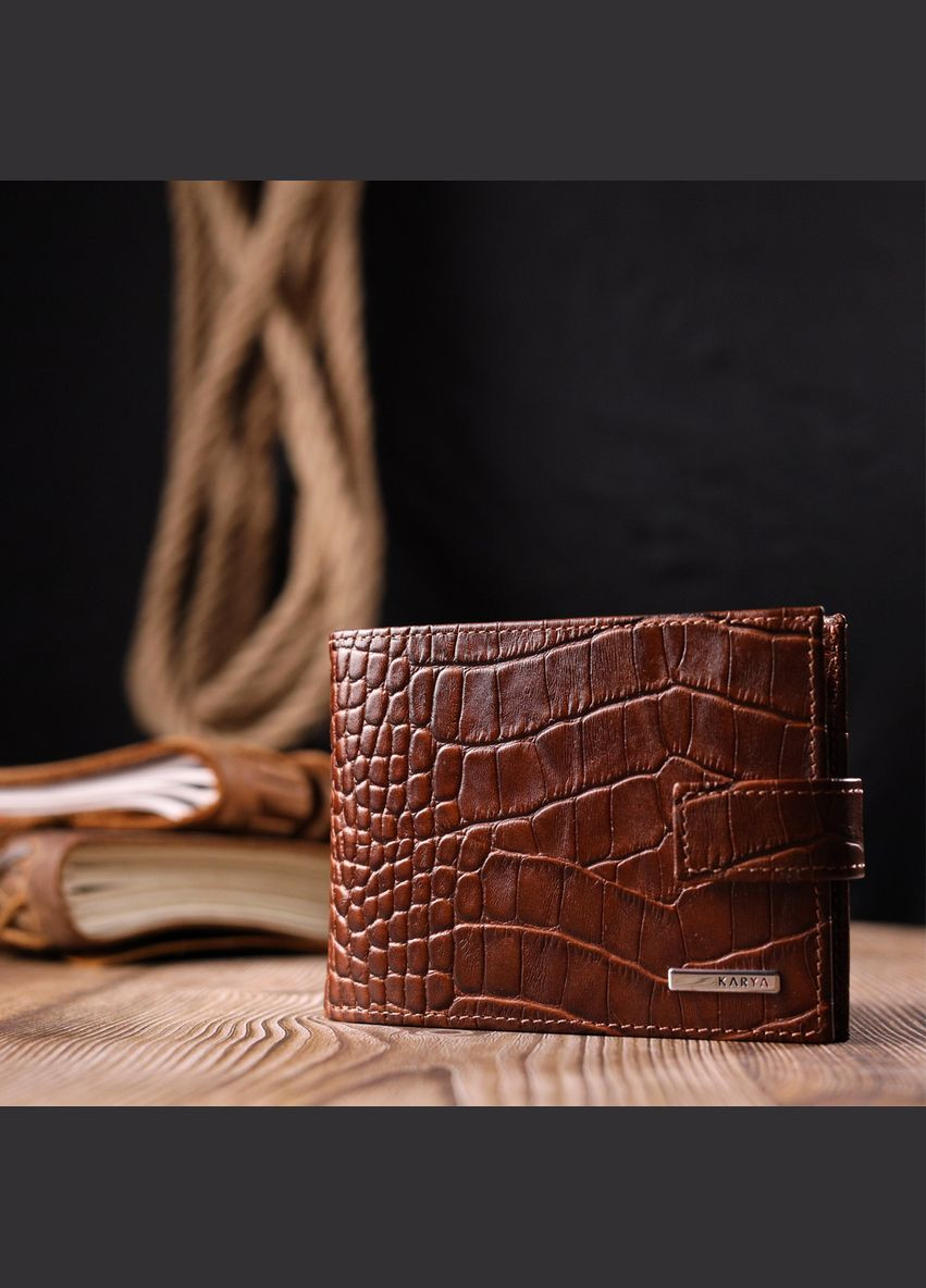 Кошелек мужской Кожаный с тиснением под крокодила 21202 Коричневый Karya (306881981)