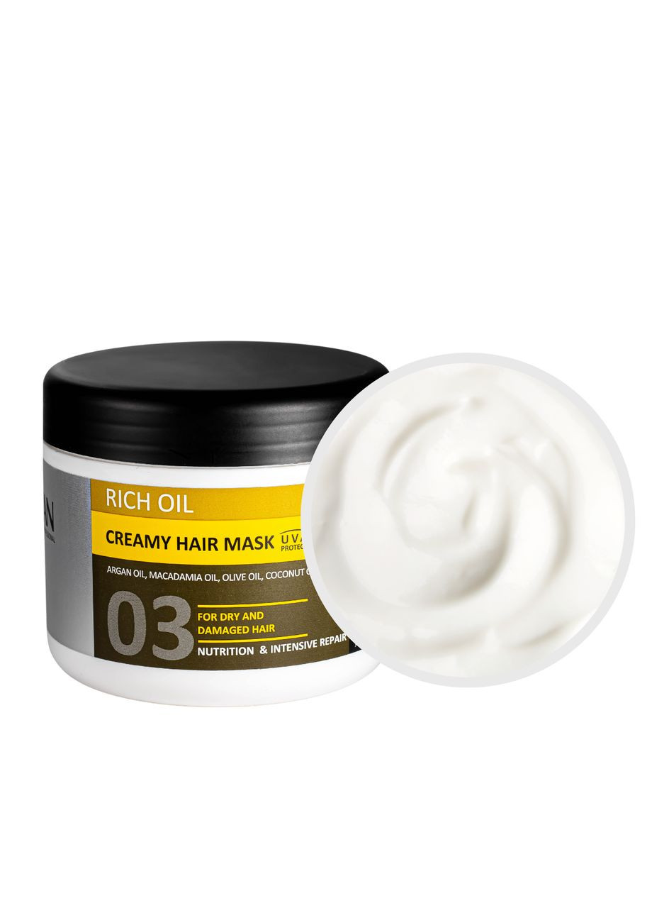 Крем маска для сухого та пошкодженого волосся Rich Oil Creamy Hair Mask з натуральними оліями, 500 мл Kayan Professional (368834090)