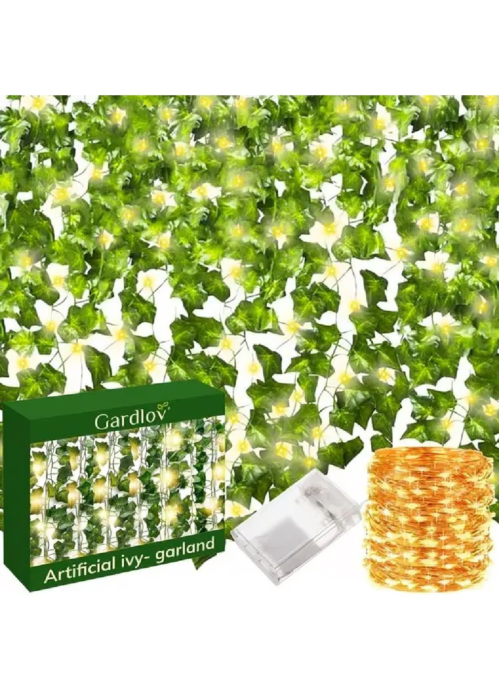 Искусственный плющ лоза гирлянда гибкая с подсветкой светодиодная на батарейках 25,2 м 960 листьев (478744-Prob) Unbranded (311280165)