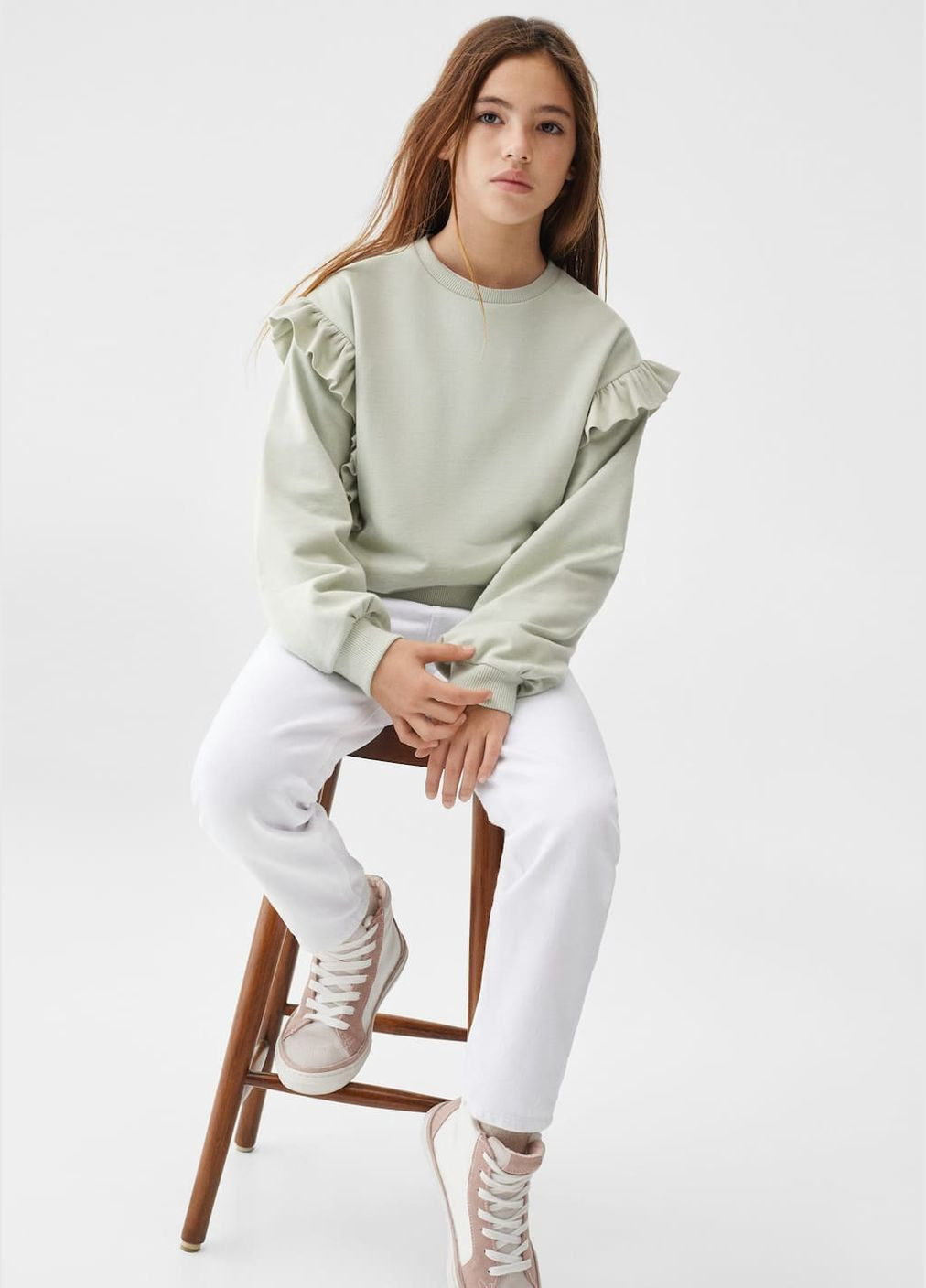 Mango світшот для дівчинки 9432 116 см зелений 71118 однотонний зелений повсякденний бавовна