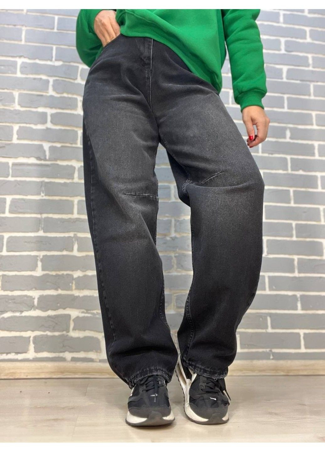 Джинси жіночі Q-4 3013 Skaiter баггі вільні оверсайз шви на колінах затяжка на таліі чорні No Brand - (307173456)