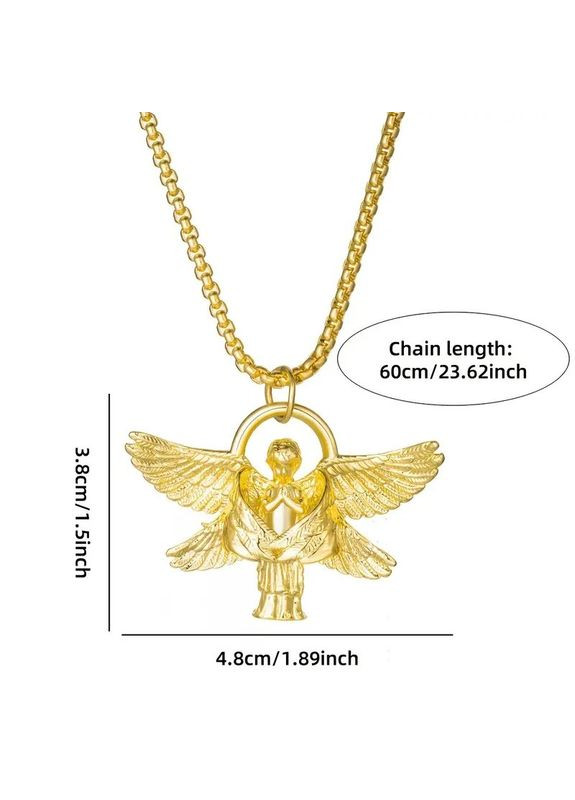 Золотистий кулон-оберіг на ланцюжку Крилатий ангел у ретро стилі з безліччю крил для чоловіків 3.5 см Fashion Jewelry (325220368)