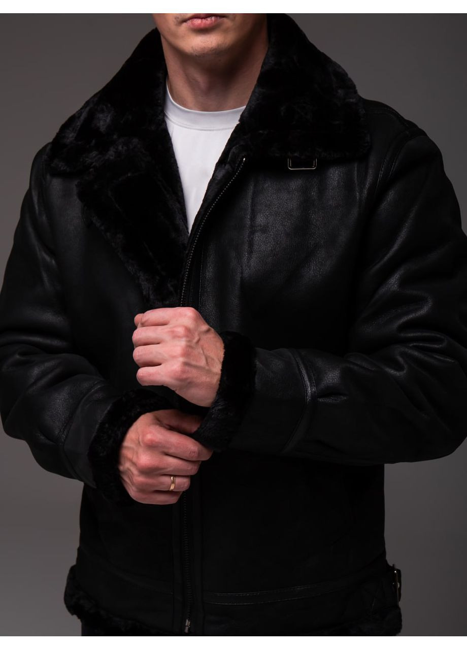 Дубленка черная на искусственном меху No Brand (366732838)