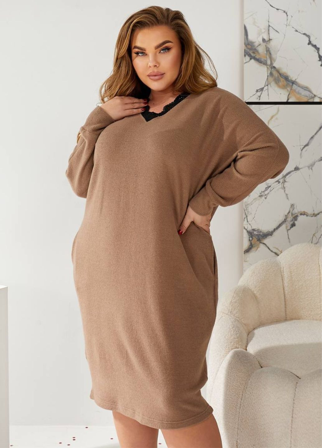 Коричневое повседневный платье меди свободного кроя Tik-Tak однотонное