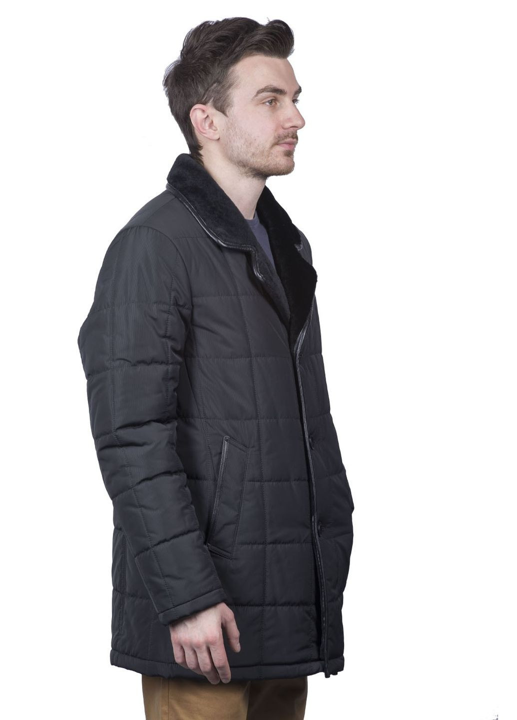 Чорна зимня чоловіча зимова куртка з овчиною чорна класична без підкладки envaross (, ), 27835 No Brand