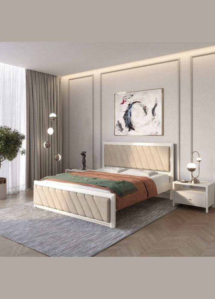 Полуторне дерев'яне ліжко Барселона Б6 (S2005Y50R)/Аляска 23 (Бежевий) 120х190 см (MBG-13384) Mebigrand (366084266)