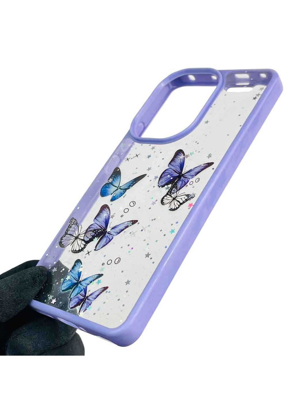 Чехол для Redmi Note 13 Pro Plus с блёстками с бабочками на сяоми редми нот 13 про плюс сиреневый Xiaomi (366388799)