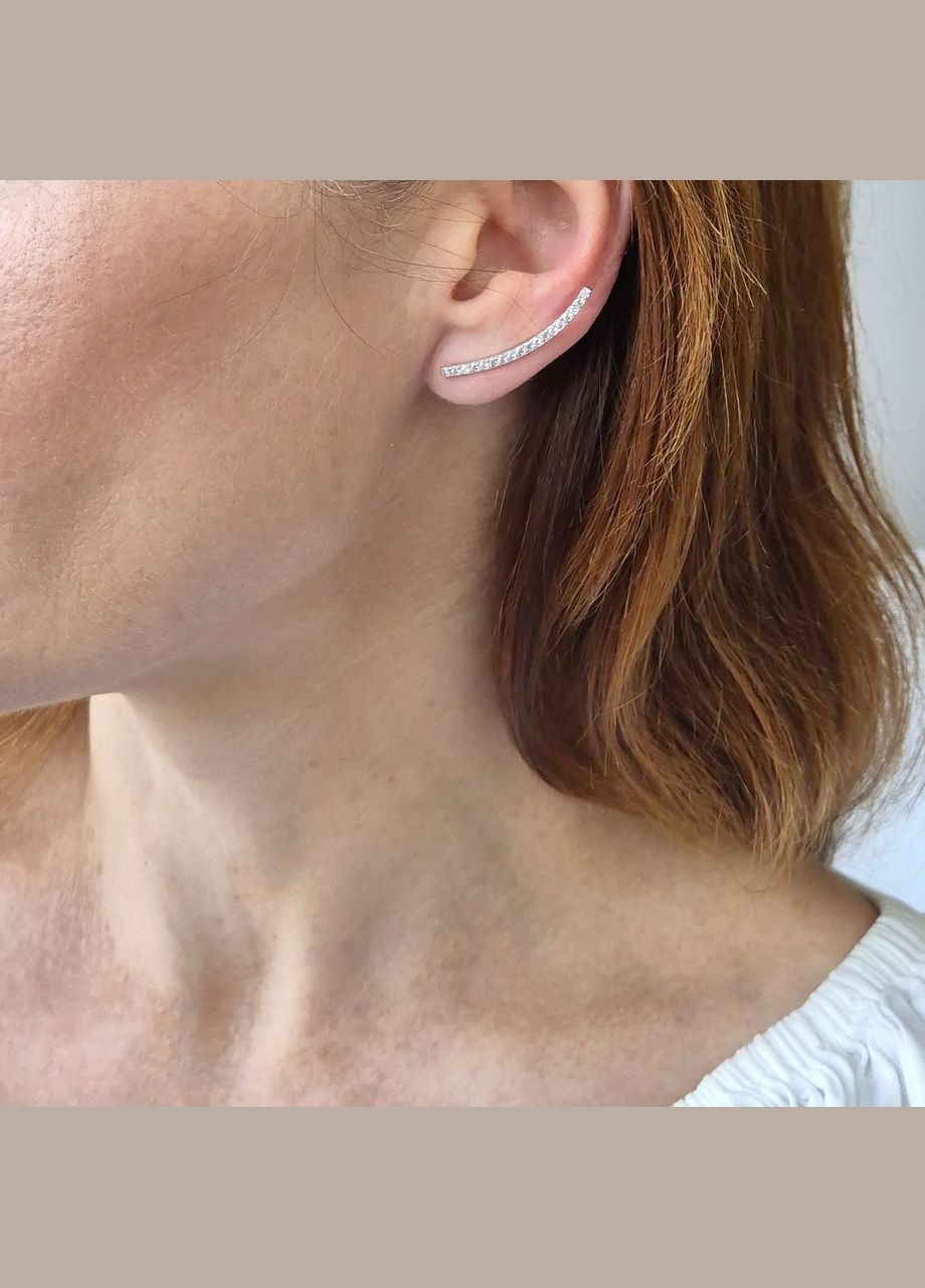 Серебряные сережки каффы Дорожка с камнями серебро 925 пробы Родированное 56253р 1.50г No Brand (332996820)