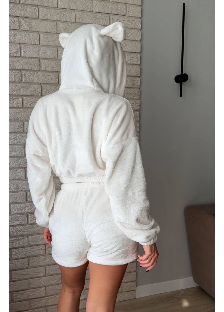 Белая зимняя махровая пижама с ушками свитшот + шорты No Brand