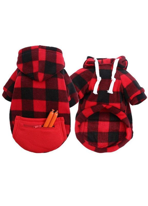 Худі для котів з кишенею Pet Style "Сосиска" Чорночервона клітинка 4XL No Brand - (323234933)