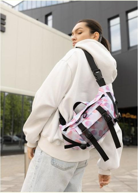 Сумка на пояс через плечо женская текстильная Черно-белый 35557 Sambag (334673934)