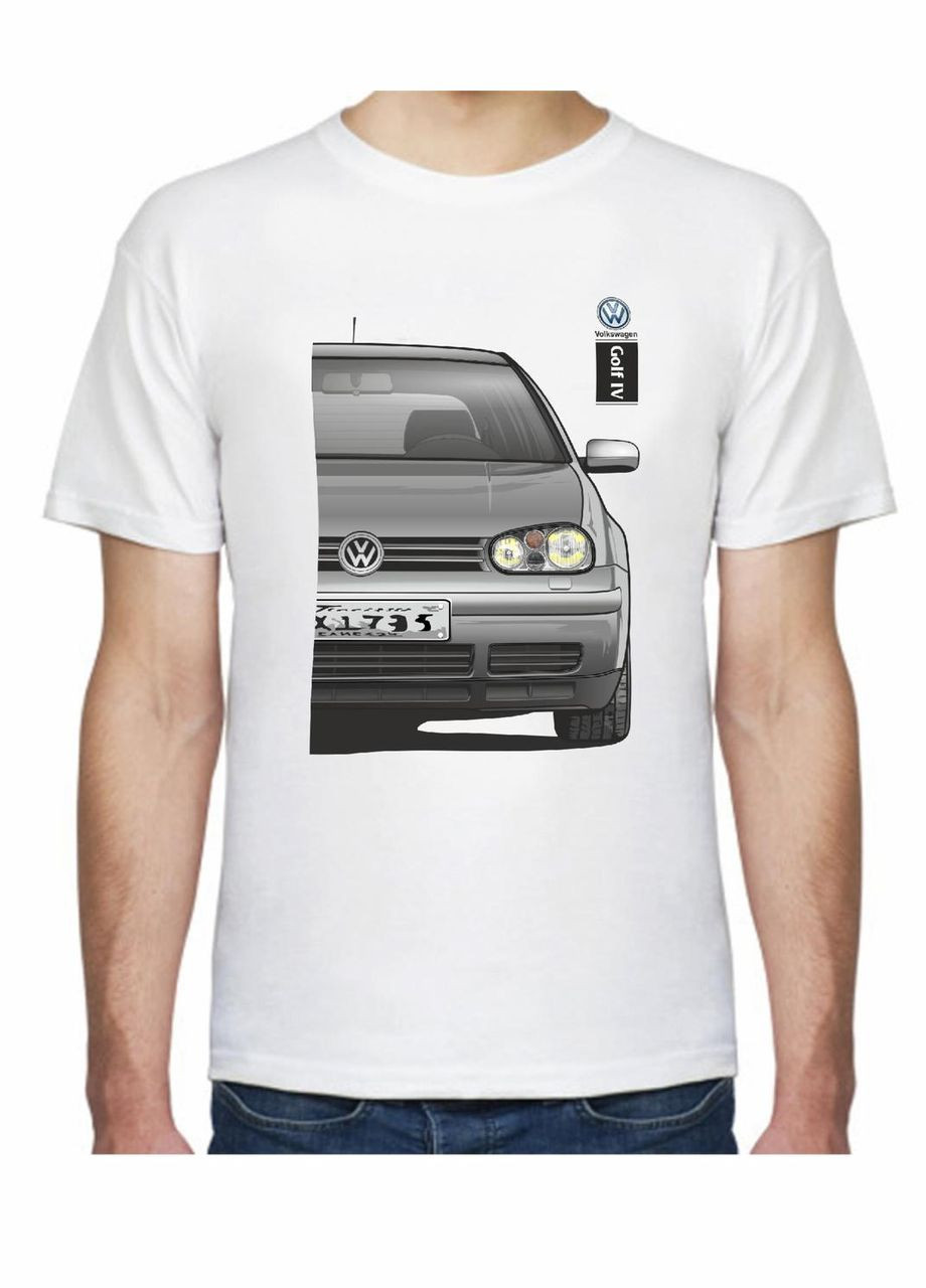 Біла футболка чоловіча з принтом volkswagen golf iv f 105504 біла Avtolife