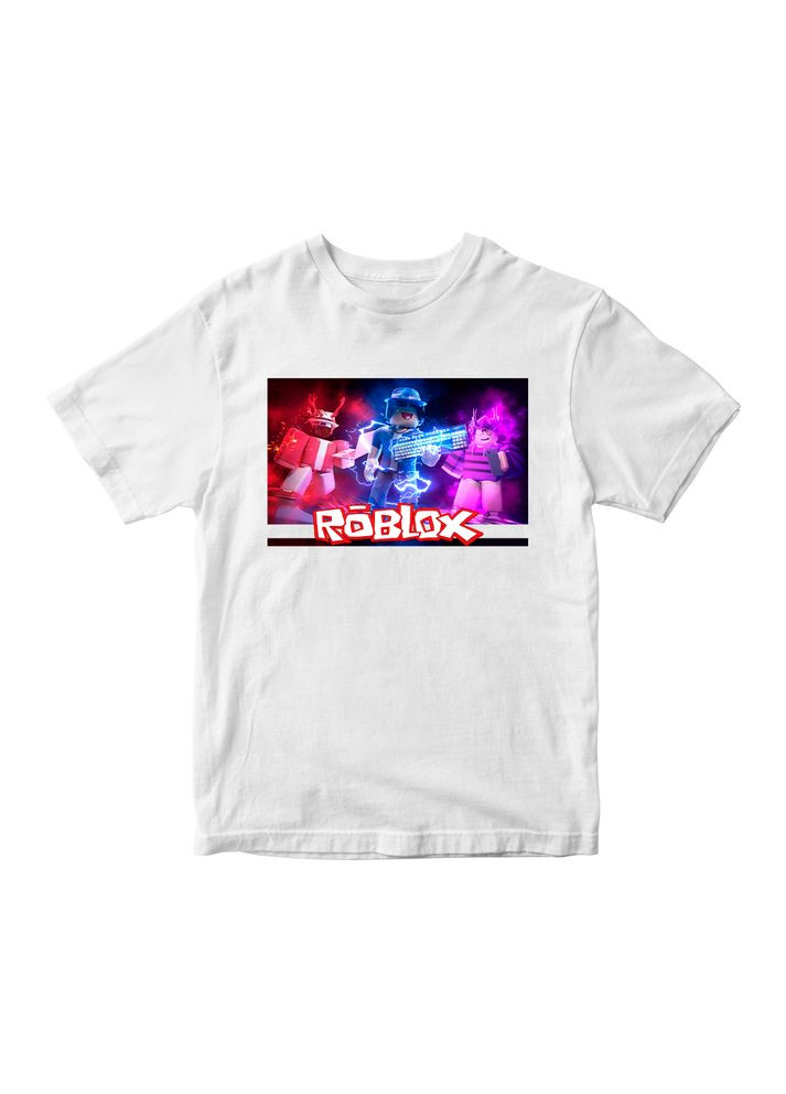 Белая демисезонная футболка белая с оригинальным принтом онлан игры roblox "персонажы игры. roblox. роблокс" Кавун футболка