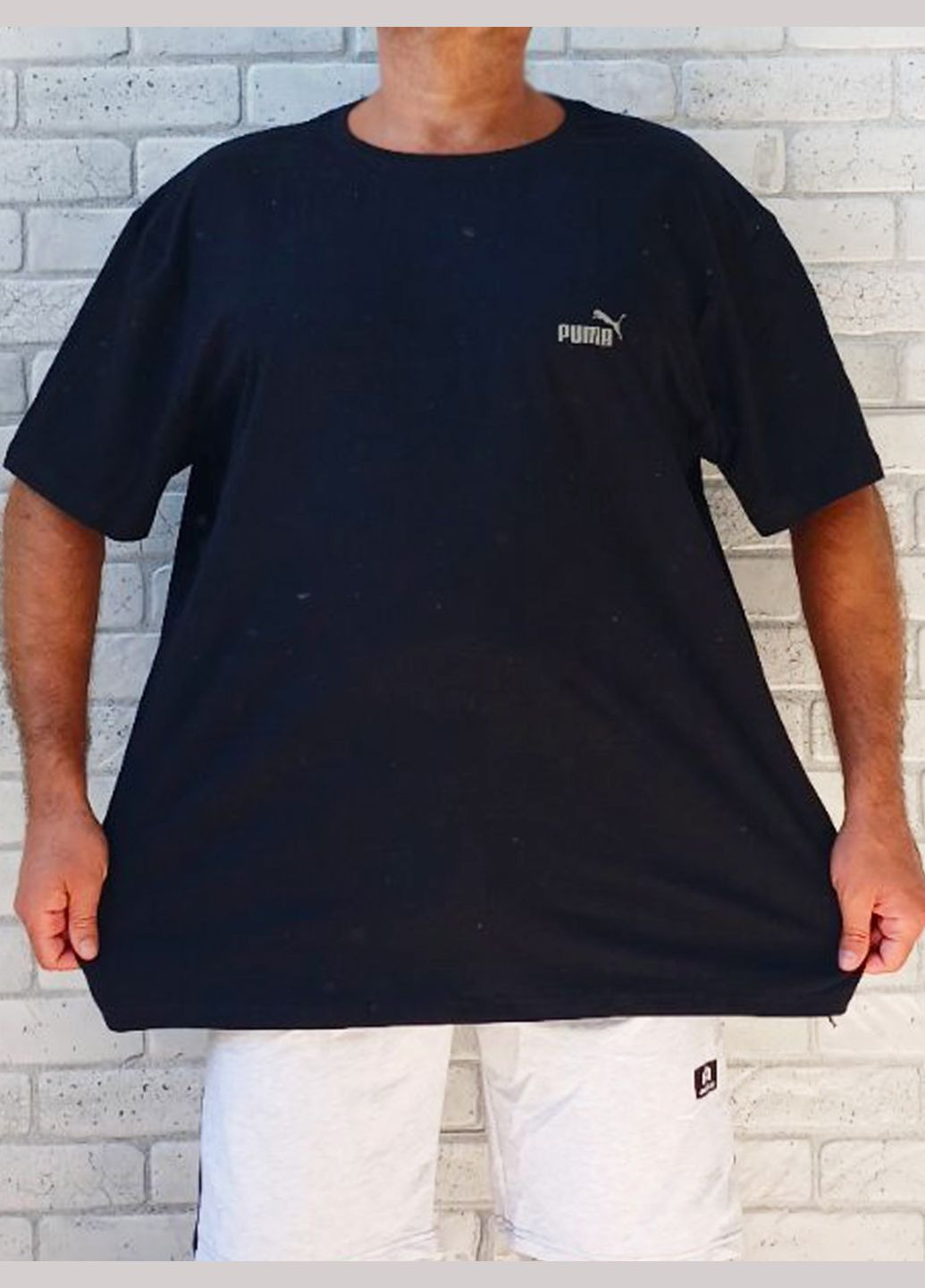 Чорна футболка чоловіча однотонна супер батал великого розміру чорна накат, 95% бавовна 5% еластан з коротким рукавом No Brand