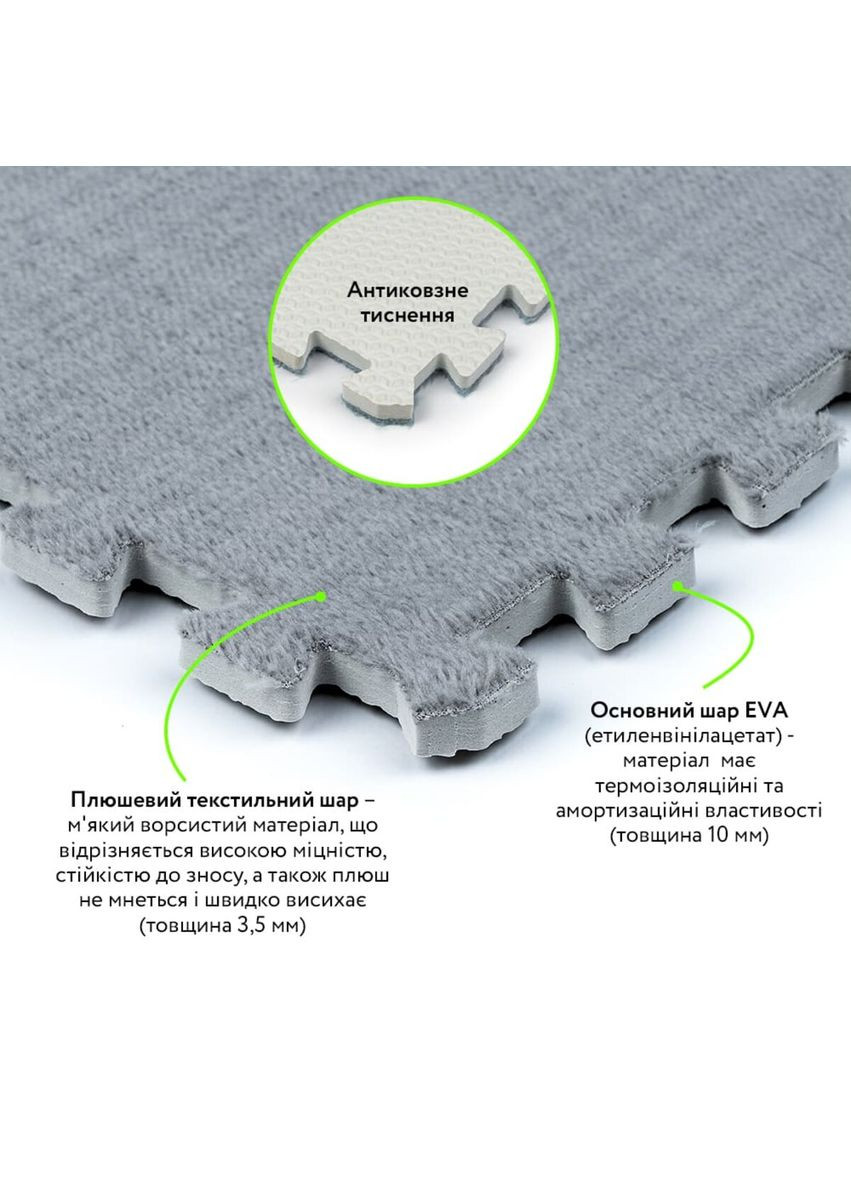 Підлога-пазл плюшевий 30х30х1см Світло-сірий (D) SW-00002080 Sticker Wall (359476940)