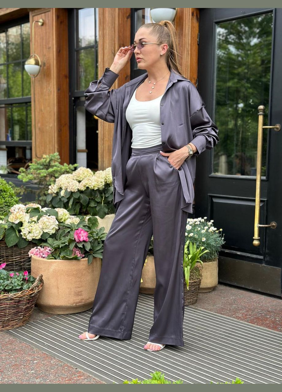 Жіночий костюм з шовку Армані сорочка та штани Графіт Maybel (335011346)