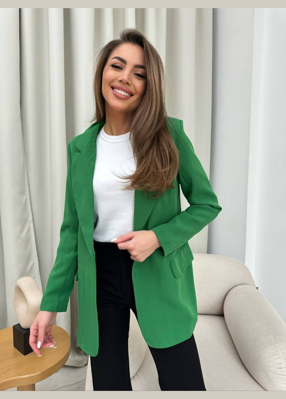 Зеленый женский стильный пиджак No Brand однотонный - демисезонный