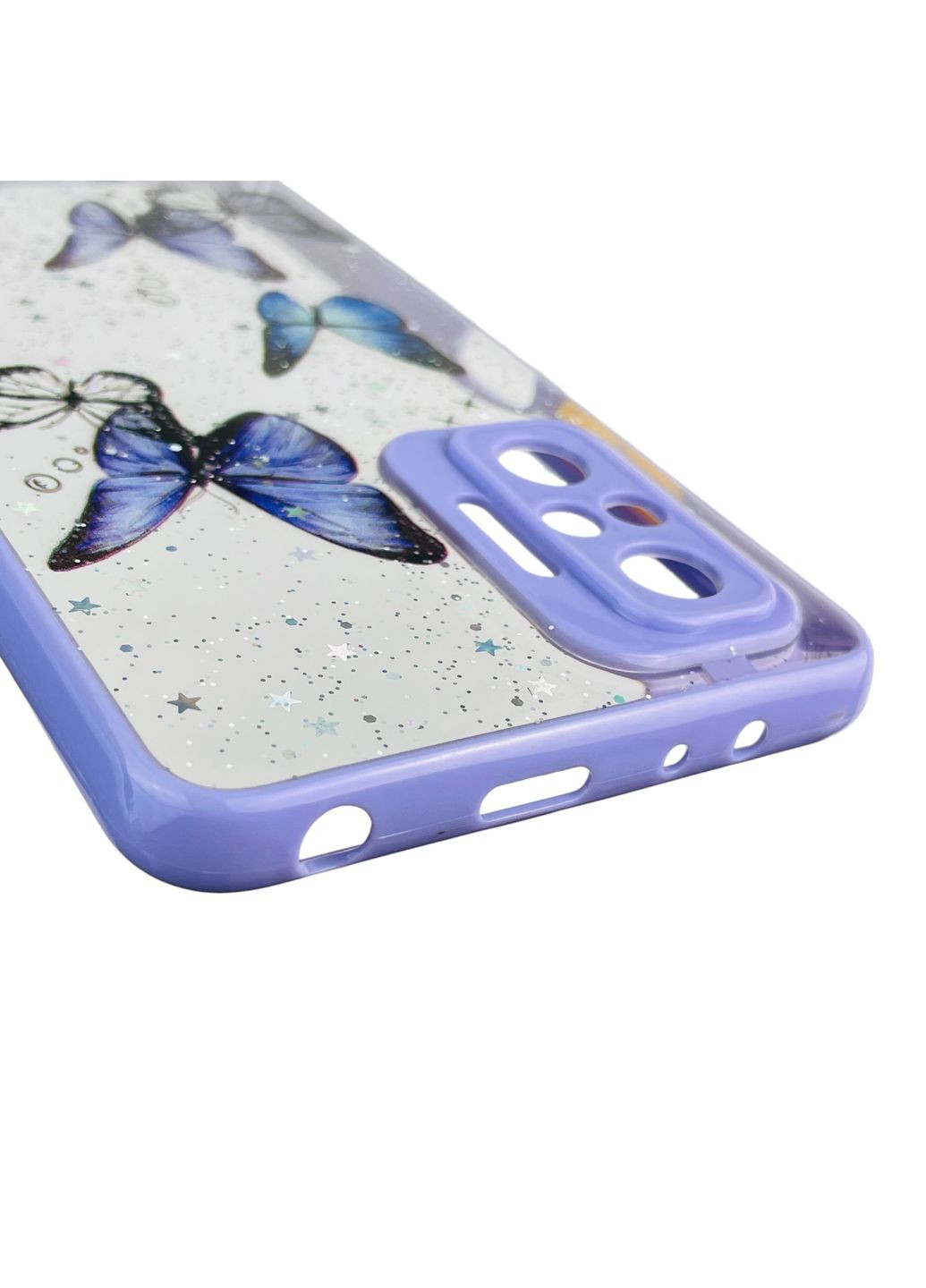 Чохол для Redmi Note 10 Pro 4G з блискітками з метеликами на сяомі редмі нот 10 про 4г бузковий Xiaomi (366390705)