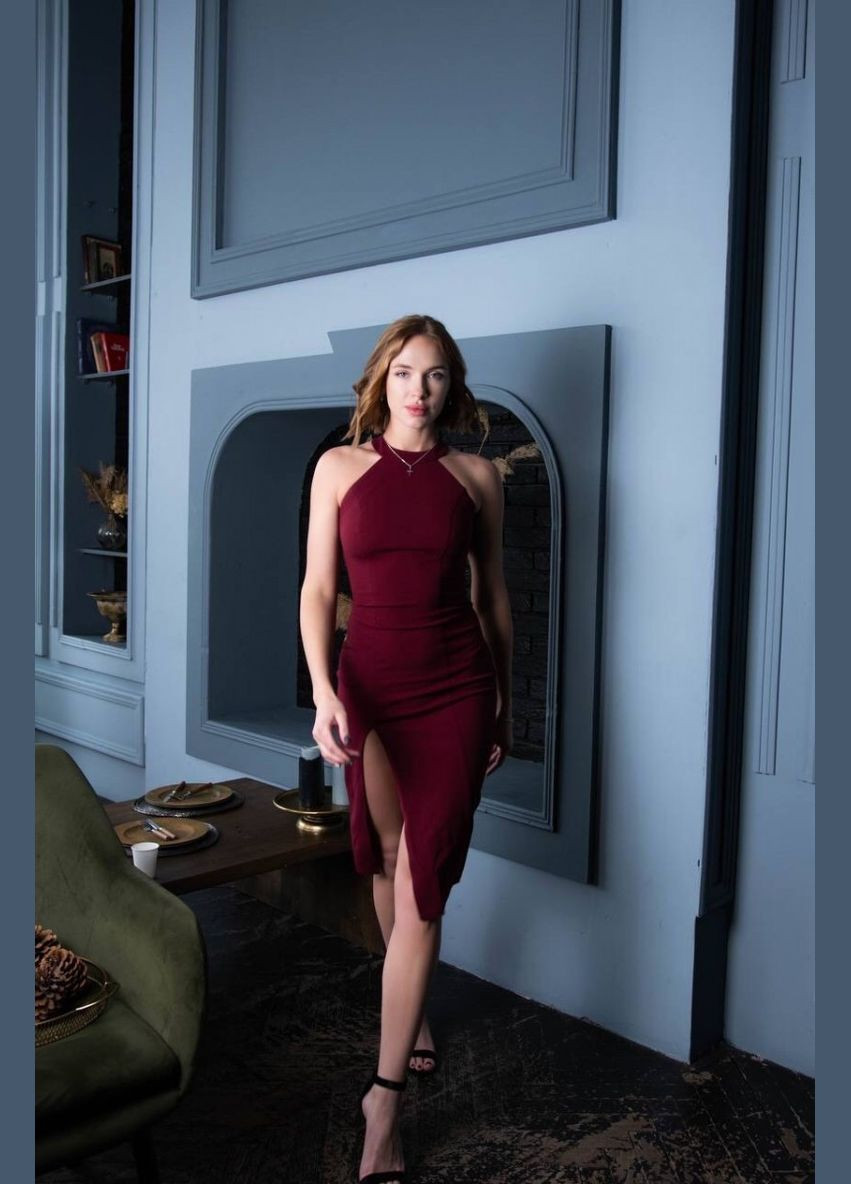 Бордовое коктейльное платье WINN однотонное