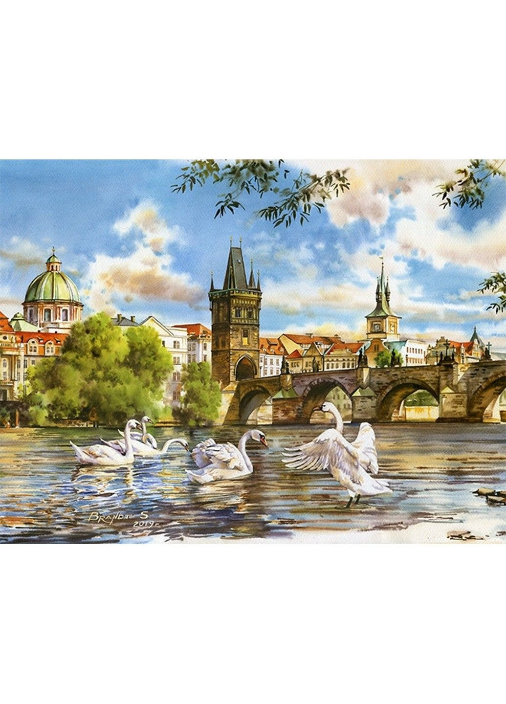 Набір Алмазна мозаїка вишивка Мости вічності Будинки лебеді та мости Праги Сергій Брандт 5d 40х50 No Brand (332208582)