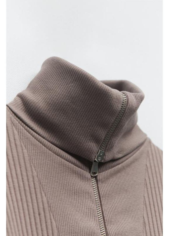 Коричневое платье в рубчик меди с молнией Zara