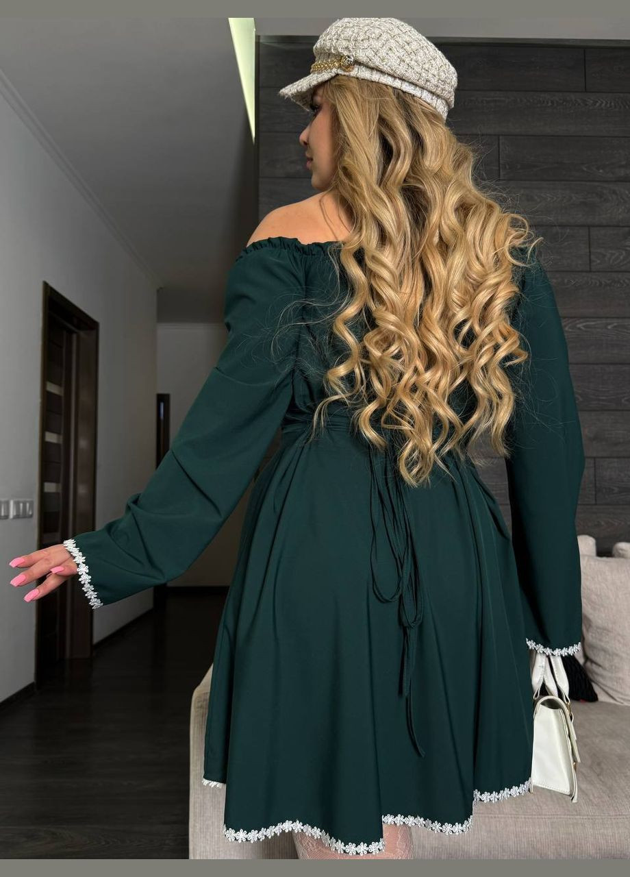 Смарагдова святковий, повсякденний, кежуал, вечірня сукня міні з мереживом а-силует Україна