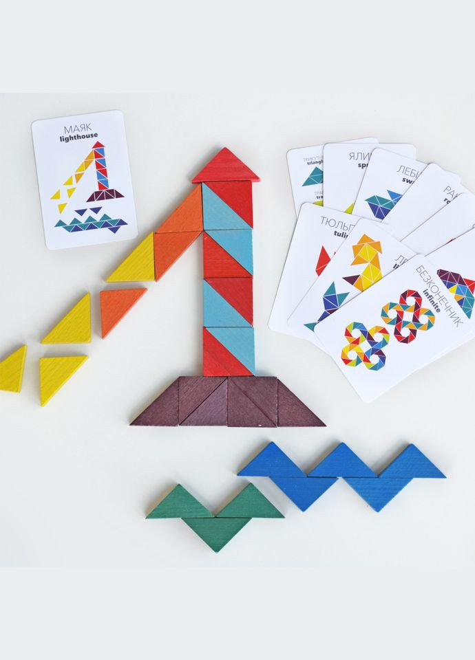 Деревянная игра "Треугольная мозаика" 900194, 64 детали No Brand (313286681)