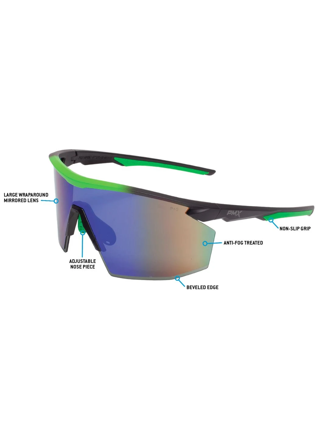 Очки защитные PMXSPEC (green mirror) Anti-Fog, сине-зеленые зеркальные линзы в черно-зеленой оправе Pyramex (319705161)