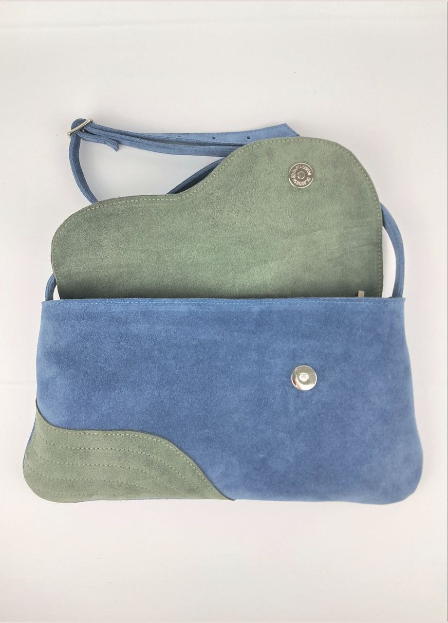 Сумка женская натуральная замша на плече голубая/ зеленая средний размер No Brand (322169835)