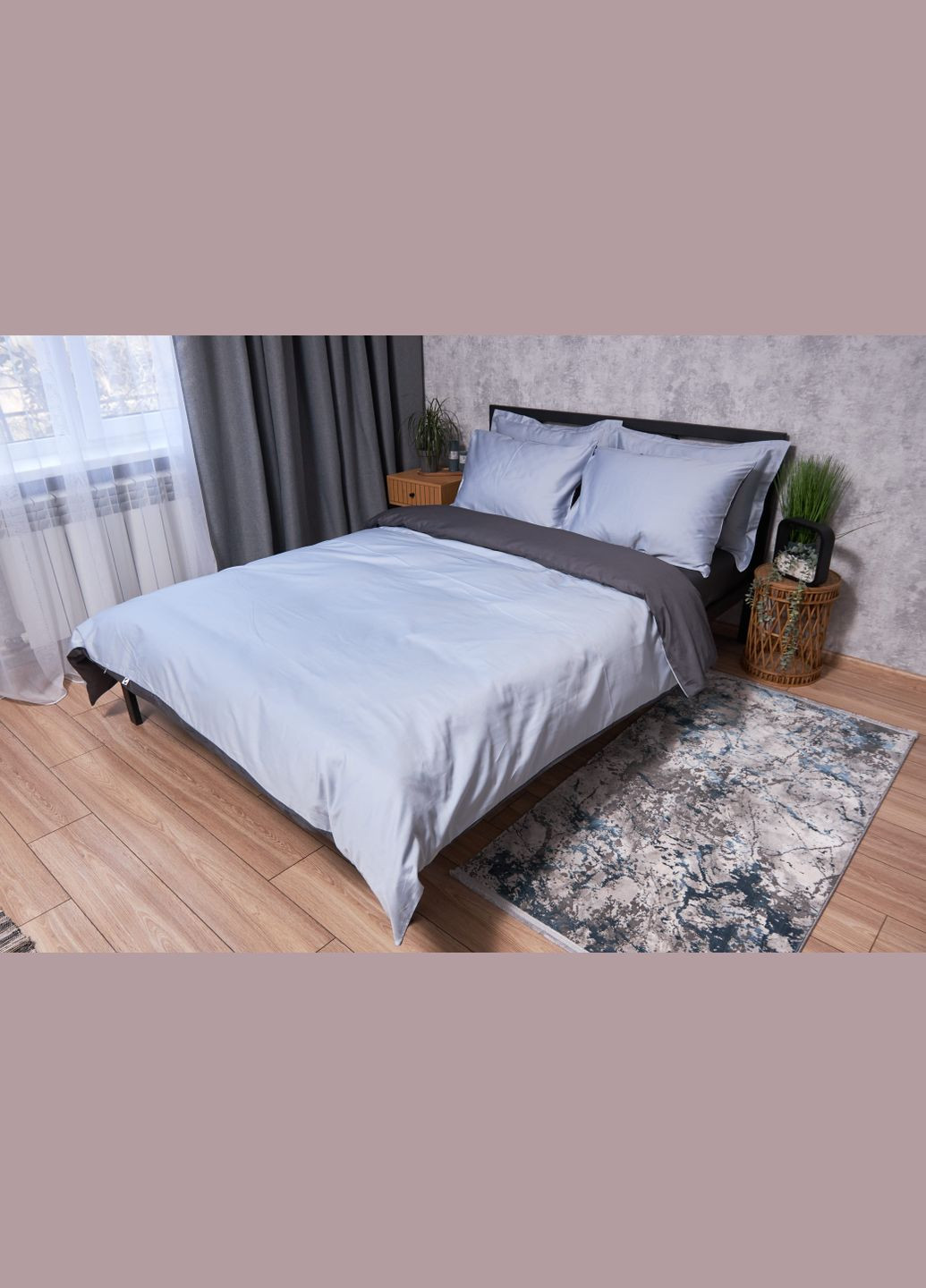 Комплект постельного белья Satin Premium полуторный евро 160х220 наволочки 4х50х70 (MS-820002881) Moon&Star Skyline Gray (288043899)