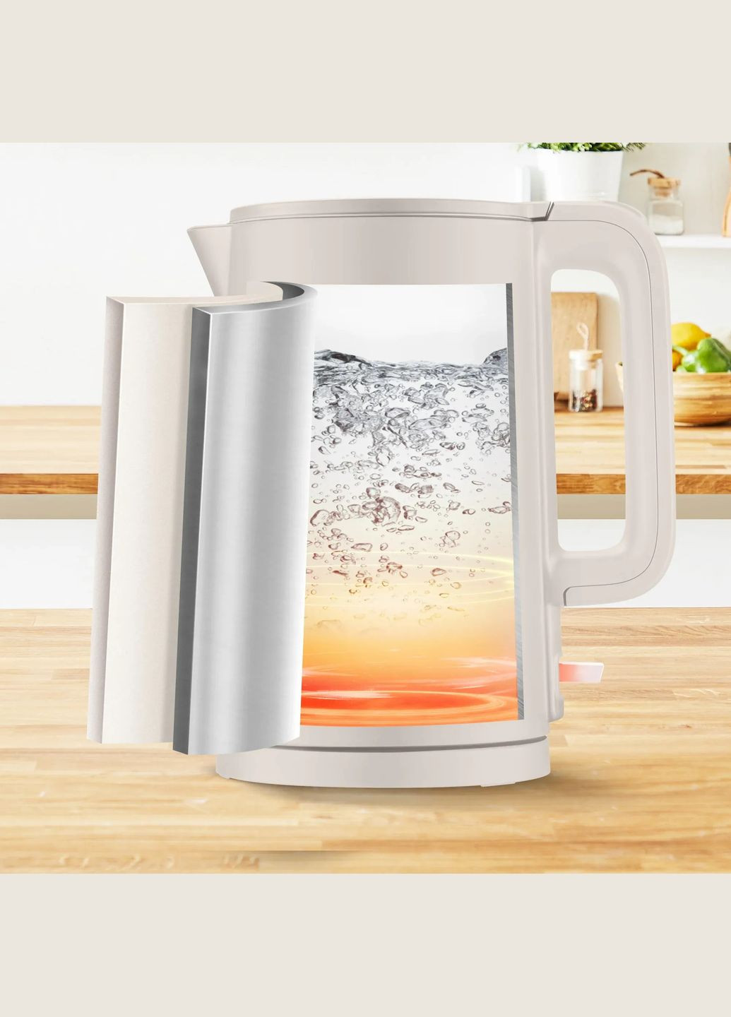 Электрочайник Thermo Protect, 1.5л, пластик, нержавеющая сталь, бежевый Tefal (315503335)