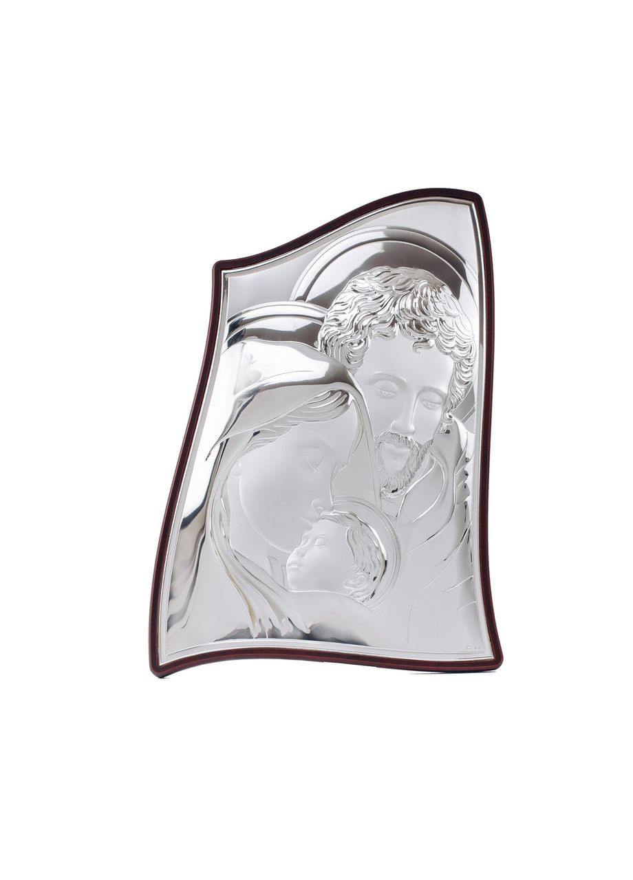 Серебряная икона Святая Семья в итальянском стиле иконографии 33х25см в киоте волнистой формы Prince Silvero (276972686)