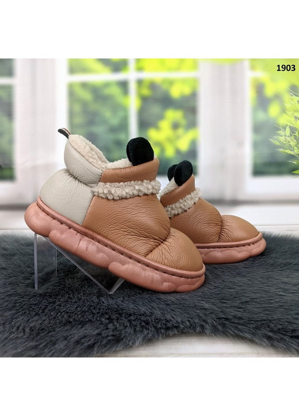 Тапочки чуні дитячі еко-шкіра з хутряною підкладкою на пінковій підошві Lion (370303134)