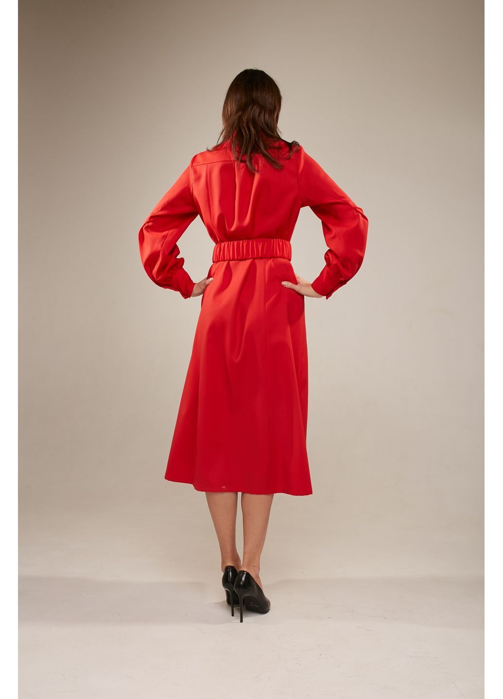 Красное повседневный, деловое, кэжуал шерстяное платье с пуговицами El'dress