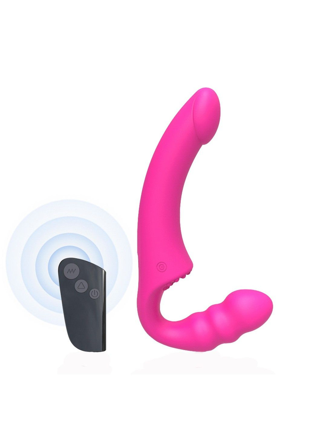 Безременевий рожевий страпон з вібрацією та дистанційним керуванням Slimline (305074862)