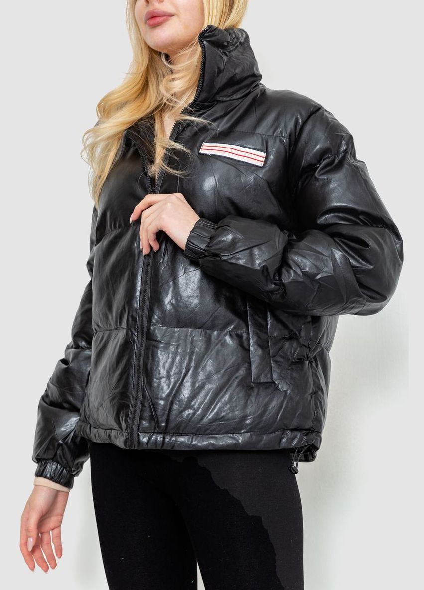 Черная демисезонная куртка женская демисезонная экокожа, цвет черный, Ager