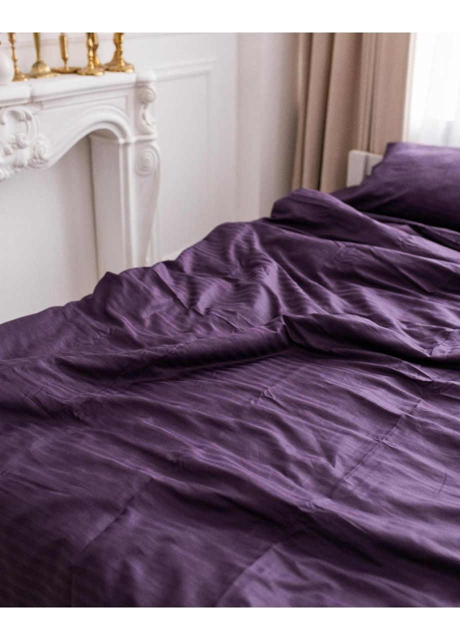 Постельное белье с резинкой Сливовая страйп сатин PREMIUM Двуспальный размер, наволочки 70/70 No Brand (363191506)