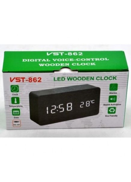 Цифровые светодиодные деревянные часы Часы LED электронные Wooden Clock 862 Черные с красной подсветкой VST (316296261)