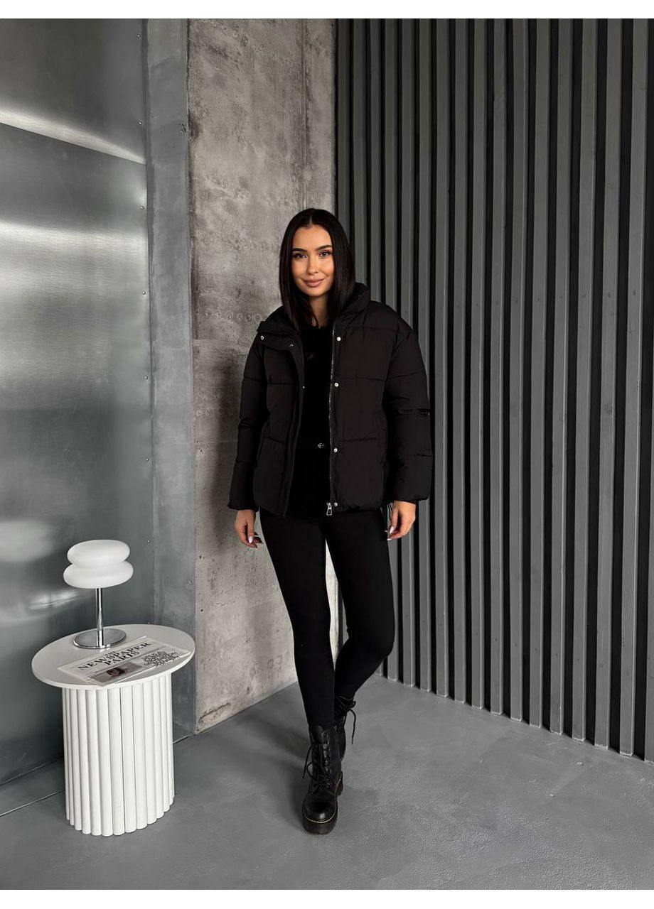 Чорна зимня зимова жіноча куртка 2 в 1 із знімним капюшоном та хутряним коміром — заміри в описі куртка-пальто DK/DL Мода без кордонів