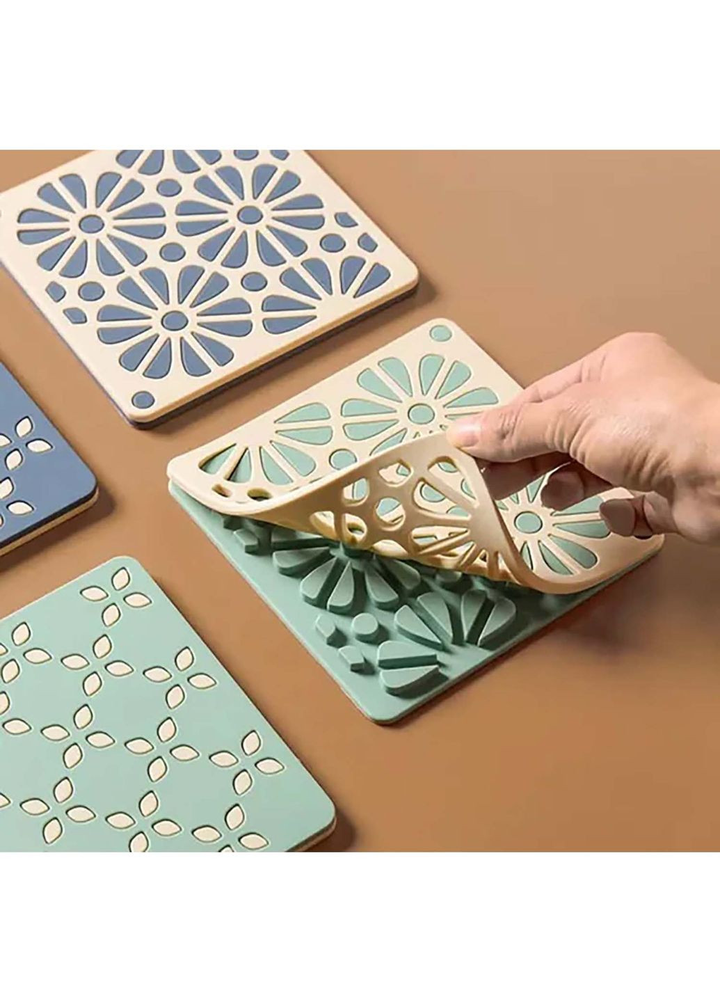 Силіконова підставка під гаряче килимок для чашки банки з декоративним рельєфним візерунком 14 × 14 × 0,5 см Kitchen Master (350884000)