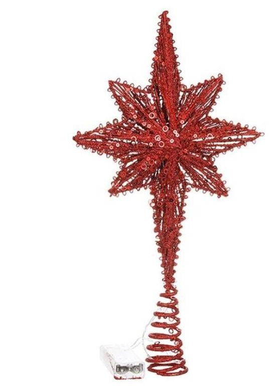 Верхушка металлическая на елку Звезда с подсветкой красная H-40 см. 13831 Flora (366959053)