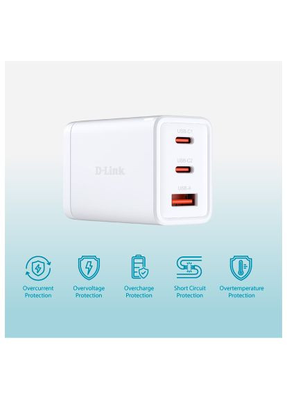Зарядное устройство 2xUSB-C+1xUSB-A 65W GaN white (DCP-651) D-Link 2xUSB-C + 1xUSB-A 65W GaN white (369882001)