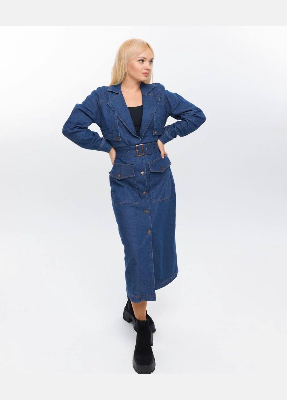 Жіночий джинсовий тренч на поясі колір синій р.XS/S 445674 New Trend (288050318)