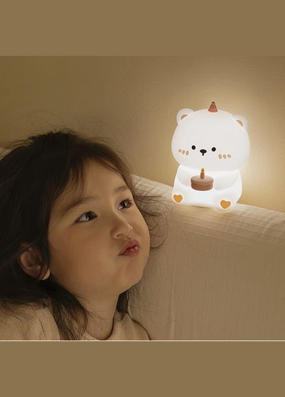 Нічник дитячий силіконовий Ведмедик з Тортиком Sam-91717 No Brand (341327224)