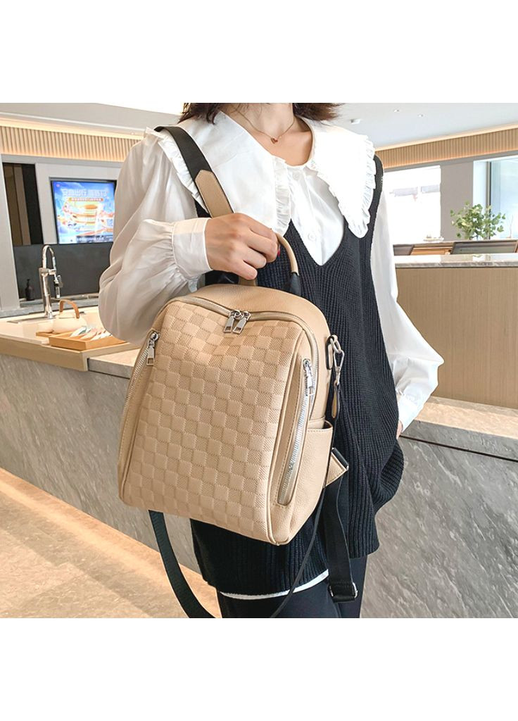 Женский городской рюкзак трансформер из экокожи сумка для повседневного использования в клеточку ProDobro (363135719)